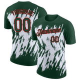 Custom Green White-Red Torn Sharp Brush Stroke Splatter Performance T-Shirt