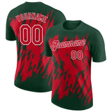 Custom Green Red-White Torn Sharp Brush Stroke Splatter Performance T-Shirt