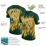 Custom Green Old Gold-White Torn Sharp Brush Stroke Splatter Performance T-Shirt