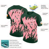 Custom Green Medium Pink-White Torn Sharp Brush Stroke Splatter Performance T-Shirt