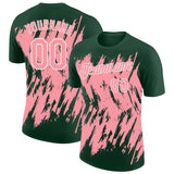 Custom Green Medium Pink-White Torn Sharp Brush Stroke Splatter Performance T-Shirt