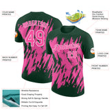 Custom Green Pink-White Torn Sharp Brush Stroke Splatter Performance T-Shirt
