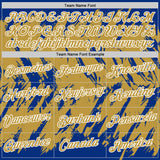 Custom Royal Old Gold-White Torn Sharp Brush Stroke Splatter Performance T-Shirt