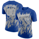Custom Royal Gray-White Torn Sharp Brush Stroke Splatter Performance T-Shirt
