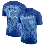 Custom Royal Light Blue-White Torn Sharp Brush Stroke Splatter Performance T-Shirt