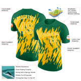 Custom Kelly Green Yellow-White Torn Sharp Brush Stroke Splatter Performance T-Shirt