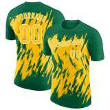 Custom Kelly Green Yellow-White Torn Sharp Brush Stroke Splatter Performance T-Shirt