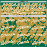 Custom Kelly Green Old Gold-White Torn Sharp Brush Stroke Splatter Performance T-Shirt