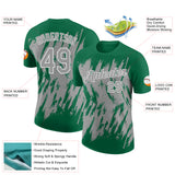 Custom Kelly Green Gray-White Torn Sharp Brush Stroke Splatter Performance T-Shirt
