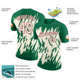 Custom Kelly Green Cream-Crimson Torn Sharp Brush Stroke Splatter Performance T-Shirt