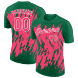 Custom Kelly Green Neon Pink-White Torn Sharp Brush Stroke Splatter Performance T-Shirt