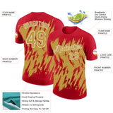 Custom Red Old Gold-White Torn Sharp Brush Stroke Splatter Performance T-Shirt