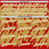Custom Red Old Gold-White Torn Sharp Brush Stroke Splatter Performance T-Shirt