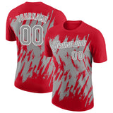 Custom Red Gray-White Torn Sharp Brush Stroke Splatter Performance T-Shirt
