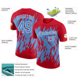 Custom Red Light Blue-White Torn Sharp Brush Stroke Splatter Performance T-Shirt