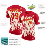 Custom Red Cream-Yellow Torn Sharp Brush Stroke Splatter Performance T-Shirt