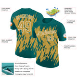 Custom Teal Old Gold-White Torn Sharp Brush Stroke Splatter Performance T-Shirt