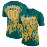 Custom Teal Old Gold-White Torn Sharp Brush Stroke Splatter Performance T-Shirt