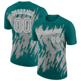 Custom Teal Gray-White Torn Sharp Brush Stroke Splatter Performance T-Shirt