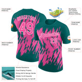 Custom Teal Pink-White Torn Sharp Brush Stroke Splatter Performance T-Shirt