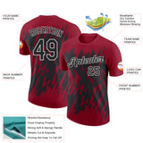 Custom Crimson Black-White Torn Sharp Brush Stroke Splatter Performance T-Shirt
