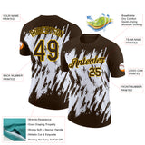 Custom Brown White-Yellow Torn Sharp Brush Stroke Splatter Performance T-Shirt