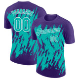 Custom Purple Aqua-White Torn Sharp Brush Stroke Splatter Performance T-Shirt