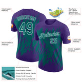 Custom Purple Teal-White Torn Sharp Brush Stroke Splatter Performance T-Shirt