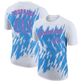 Custom White Powder Blue-Pink Torn Sharp Brush Stroke Splatter Performance T-Shirt