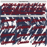 Custom White Navy-Red Torn Sharp Brush Stroke Splatter Performance T-Shirt