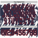 Custom White Navy-Red Torn Sharp Brush Stroke Splatter Performance T-Shirt