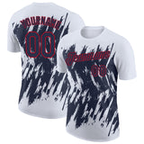 Custom White Navy-Red Torn Sharp Brush Stroke Splatter Performance T-Shirt