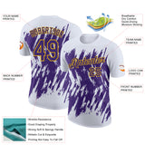 Custom White Purple-Yellow Torn Sharp Brush Stroke Splatter Performance T-Shirt