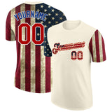 Custom Cream Vintage USA Flag-Red 3D American Flag Fashion Performance T-Shirt