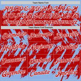 Custom Light Blue Red-White Torn Sharp Brush Stroke Splatter Performance T-Shirt