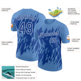 Custom Light Blue Royal-White Torn Sharp Brush Stroke Splatter Performance T-Shirt