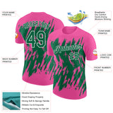 Custom Pink Kelly Green-White Torn Sharp Brush Stroke Splatter Performance T-Shirt