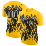 Custom Yellow Black-White Torn Sharp Brush Stroke Splatter Performance T-Shirt