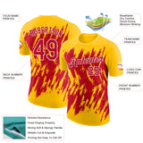 Custom Yellow Red-White Torn Sharp Brush Stroke Splatter Performance T-Shirt
