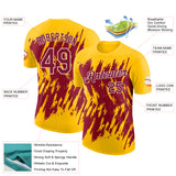 Custom Yellow Crimson-White Torn Sharp Brush Stroke Splatter Performance T-Shirt