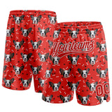 Custom Red White 3D Pattern Design Dogs Authentic Basketball Shorts