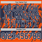 Custom Orange Navy-White Torn Sharp Brush Stroke Splatter Performance T-Shirt