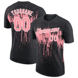 Custom Black Medium Pink-White Dripping Splatter Paint Performance T-Shirt