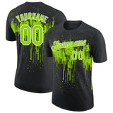 Custom Black Neon Green-White Dripping Splatter Paint Performance T-Shirt
