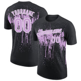 Custom Black Light Purple-White Dripping Splatter Paint Performance T-Shirt