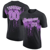 Custom Black Medium Purple-White Dripping Splatter Paint Performance T-Shirt