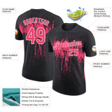 Custom Black Neon Pink-White Dripping Splatter Paint Performance T-Shirt