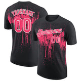 Custom Black Neon Pink-White Dripping Splatter Paint Performance T-Shirt