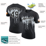 Custom Black Silver-White Dripping Splatter Paint Performance T-Shirt