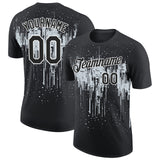 Custom Black Silver-White Dripping Splatter Paint Performance T-Shirt